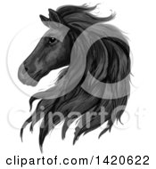 Poster, Art Print Of Sketched And Color Filled Black Horse Head