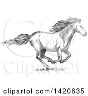 Clipart Of A Sketched Gray Horse Running Royalty Free Vector Illustration