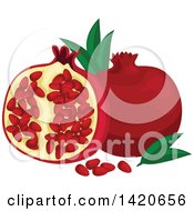 Poster, Art Print Of Pomegranates Leaves And Seeds