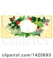 Poster, Art Print Of Blank Oval Banner Framed With Strawberries Briar Fruits And Gooseberries On Beige