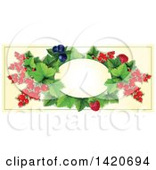 Poster, Art Print Of Blank Oval Banner Framed With Raspberry Blueberry Red Currants On Beige