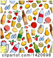 Poster, Art Print Of Seamless Pattern Background Of Fruit And Drinks