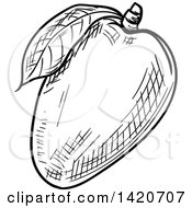 Clipart Of A Black And White Sketched Mango Royalty Free Vector Illustration