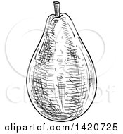 Clipart Of A Black And White Sketched Pear Royalty Free Vector Illustration