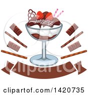 Poster, Art Print Of Ice Cream Sundae With Chocolate And Strawberry