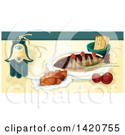 Clipart Of A Jewish Food Menu Header Or Border Royalty Free Vector Illustration