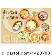 Clipart Of A Table Set With Jewish Cuisine Royalty Free Vector Illustration