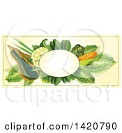 Poster, Art Print Of Blank Oval Banner Framed With Zucchini Cauliflower Corn Artichoke And Greens On Beige