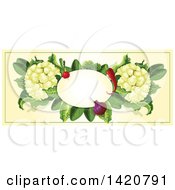 Poster, Art Print Of Blank Oval Banner Framed With Chile Peppers A Radish Onion Lettuce And Cauliflower On Beige
