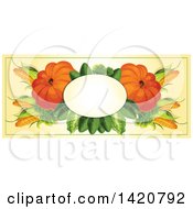 Poster, Art Print Of Blank Oval Banner Framed With Corn Lettuce And Pumpkins On Beige