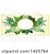 Blank Oval Banner Framed With Salad Greens On Beige