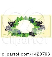 Blank Oval Banner Framed With Blueberries And Black Currants On Beige