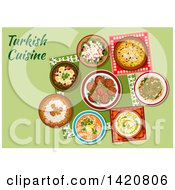 Clipart Of A Table Set With Turkish Cuisine Royalty Free Vector Illustration