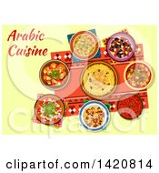 Clipart Of A Table Set With Arabic Cuisine Royalty Free Vector Illustration