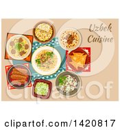 Clipart Of A Table Set With Uzbek Cuisine Royalty Free Vector Illustration by Vector Tradition SM