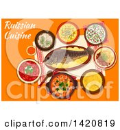 Clipart Of A Table Set With Russian Cuisine Royalty Free Vector Illustration