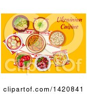 Clipart Of A Table Set With Ukrainian Cuisine Royalty Free Vector Illustration