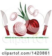 Poster, Art Print Of Knives And Red Onions With Text Space