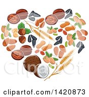 Poster, Art Print Of Heart Made Of Wheat Seeds Nuts And Coconut