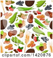 Seamless Pattern Background Of Beans Peas Seeds Wheat And Nuts
