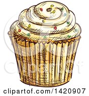 Poster, Art Print Of Sketched And Color Filled Cupcake Garnished With Sprinkles
