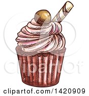 Poster, Art Print Of Sketched And Color Filled Cupcake Garnished With Candy