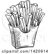 Fast Food Clipart Of A Black And White Sketched Container Of French Fries Royalty Free Vector Illustration