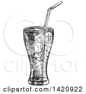 Fast Food Clipart Of A Black And White Sketched Glass Of Soda Royalty Free Vector Illustration