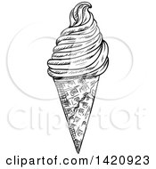 Food Clipart Of A Black And White Sketched Waffle Ice Cream Cone Royalty Free Vector Illustration