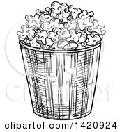 Fast Food Clipart Of A Black And White Sketched Bucket Of Popcorn Royalty Free Vector Illustration