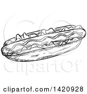 Fast Food Clipart Of A Black And White Sketched Hot Dog Royalty Free Vector Illustration