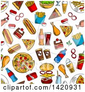 Clipart Of A Seamless Pattern Background Of Fast Food Royalty Free Vector Illustration