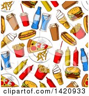 Poster, Art Print Of Seamless Pattern Background Of Fast Food