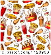 Poster, Art Print Of Seamless Pattern Background Of Fast Food