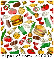 Poster, Art Print Of Seamless Pattern Background Of Cheeseburgers And Ingredients