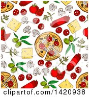 Poster, Art Print Of Seamless Pattern Background Of Pizza And Toppings