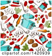Poster, Art Print Of Seamless Pattern Background Of Soup Pots And Ingredients