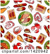 Seamless Pattern Background Of Seafood And Meat