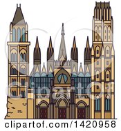 Clipart Of A French Landmark Rouen Cathedral Royalty Free Vector Illustration