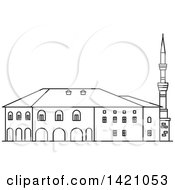 Clipart Of A Black And White Lineart Turkey Landmark Haci Bayram Camii Royalty Free Vector Illustration