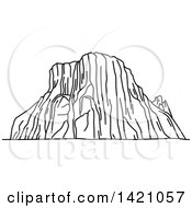 Clipart Of A Black And White Lineart African Landmark Tirel Waterfall Royalty Free Vector Illustration