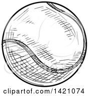 Sports Clipart Of A Black And White Sketched Tennis Ball Royalty Free Vector Illustration
