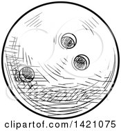 Sports Clipart Of A Black And White Sketched Bowling Ball Royalty Free Vector Illustration