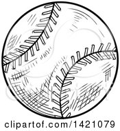 Sports Clipart Of A Black And White Sketched Baseball Or Softball Royalty Free Vector Illustration