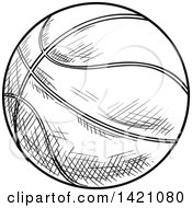 Sports Clipart Of A Black And White Sketched Basketball Royalty Free Vector Illustration