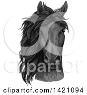 Clipart Of A Sketched And Color Filled Black Horse Head Royalty Free Vector Illustration