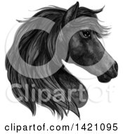 Poster, Art Print Of Sketched And Color Filled Black Horse Head