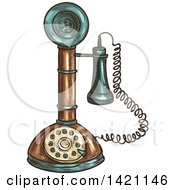 Clipart Of A Sketched And Color Filled Vintage Candlestick Telephone Royalty Free Vector Illustration
