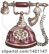 Clipart Of A Sketched And Color Filled Vintage Telephone Royalty Free Vector Illustration