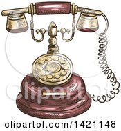 Poster, Art Print Of Sketched And Color Filled Vintage Telephone